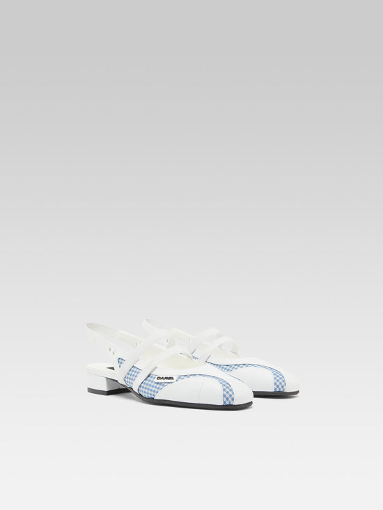 Carel Peachy - Babies Slingback Tissu Vichy Bleu Et Cuir Blanc
