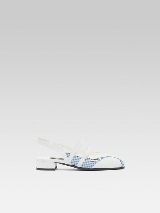 carel Peachy - Babies slingback tissu vichy bleu et cuir blanc