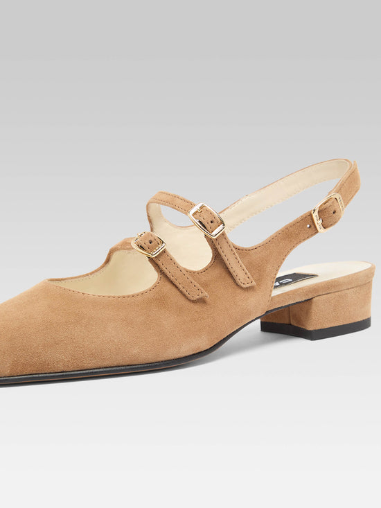 Carel Peche - Babies Slingback Cuir Velours Noisette | Carel Paris