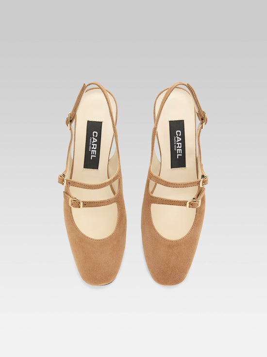 Carel Peche - Babies Slingback Cuir Velours Noisette | Carel Paris