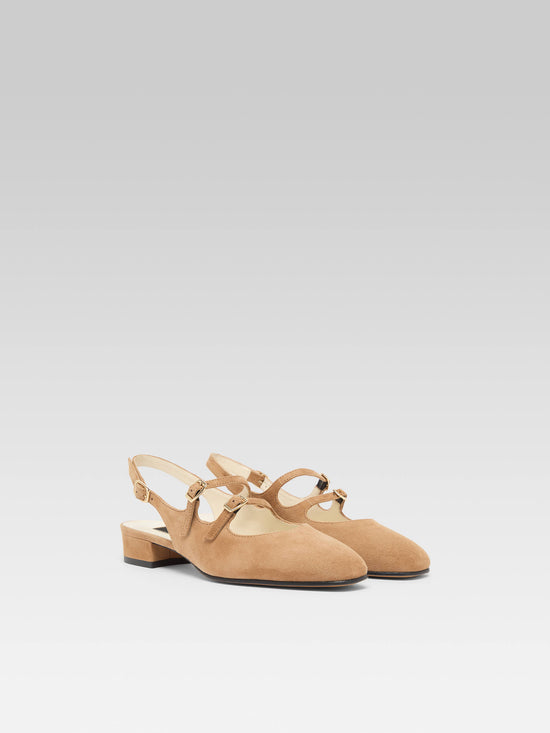 Carel Peche - Babies Slingback Cuir Velours Noisette | Carel Paris
