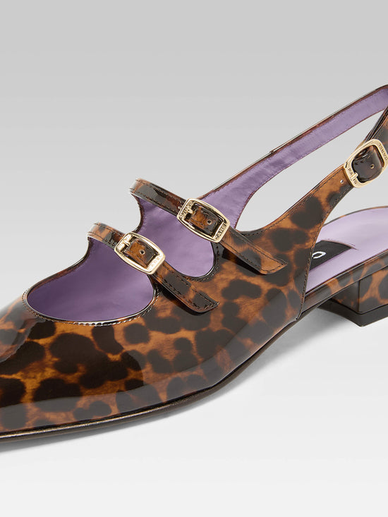 Carel Peche - Babies Slingback Cuir Verni Léopard Marron