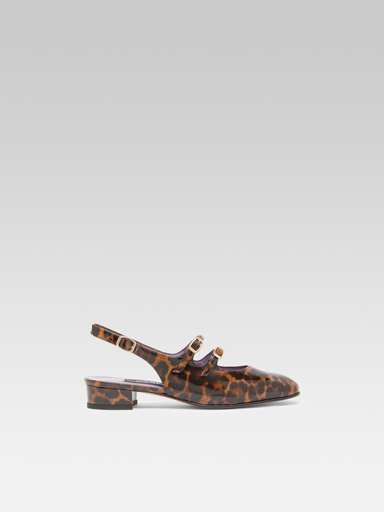 carel Peche - Babies slingback cuir verni léopard marron