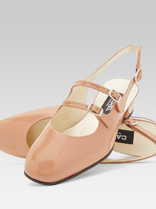 Carel Peche - Babies Slingback Cuir Verni Upcyclé Marron Toffee