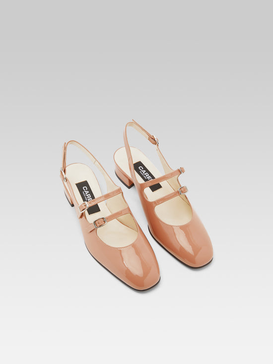 Carel Peche - Babies Slingback Cuir Verni Upcyclé Marron Toffee
