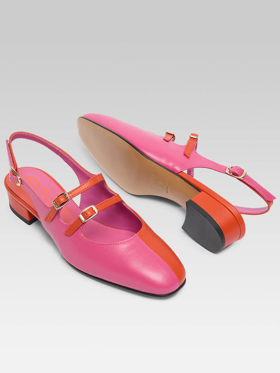 Carel Peche Half - Babies Slingback Bicolore Cuir Verni Rose Et Orange