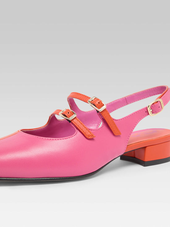 Carel Peche Half - Babies Slingback Bicolore Cuir Verni Rose Et Orange