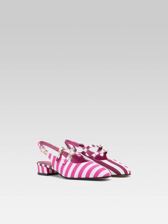 Carel Peche Half - Babies Slingback Tissu Bayadère Bordeaux Rose Et Blanc