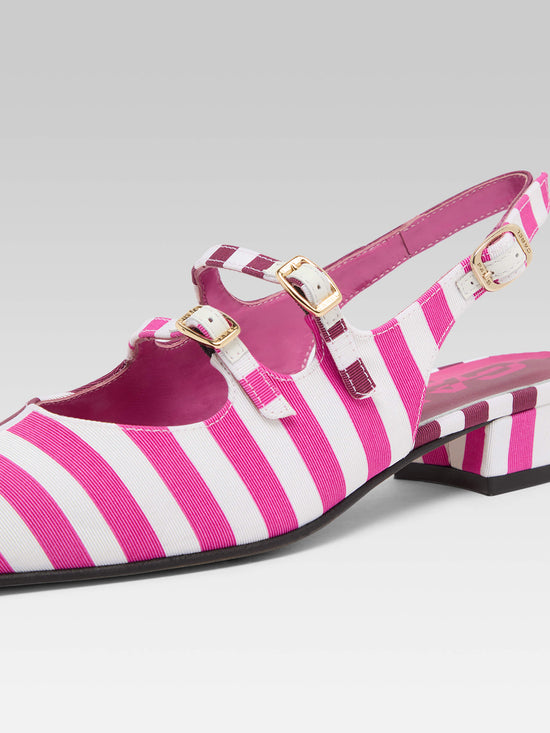 Carel Peche Half - Babies Slingback Tissu Bayadère Bordeaux Rose Et Blanc