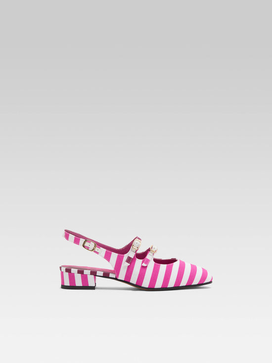 carel Peche Half - Babies slingback tissu bayadère bordeaux rose et blanc