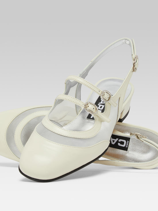 Carel Peche Night - Babies Slingback Cuir Ivoire Résille Et Boucles Strass