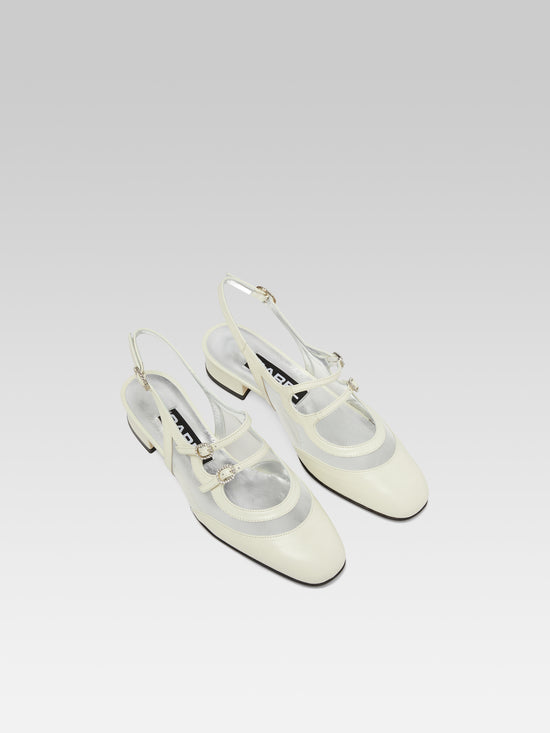 Carel Peche Night - Babies Slingback Cuir Ivoire Résille Et Boucles Strass