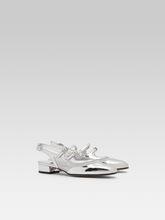 Carel Peche Night - Babies Slingback Cuir Verni Argenté Et Résille