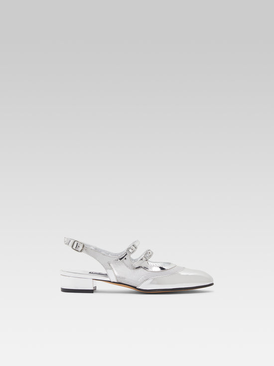 carel Peche night - Babies slingback cuir verni argenté et résille