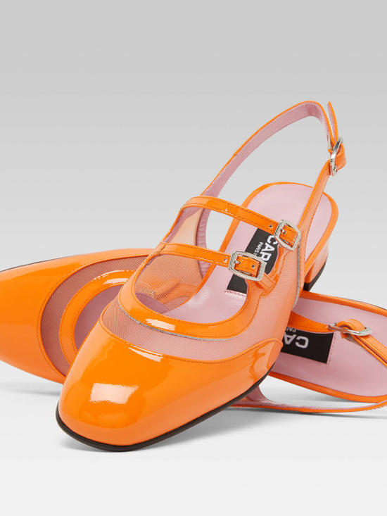 Carel Peche Night - Babies Slingback Cuir Verni Orange Et Résille