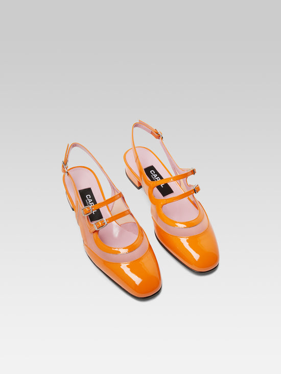 Carel Peche Night - Babies Slingback Cuir Verni Orange Et Résille