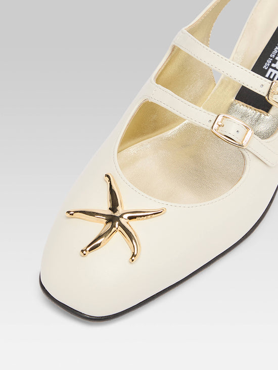 Carel Peche Star - Babies Slingback Cuir Ivoire Upcyclé Bijou Coquillage