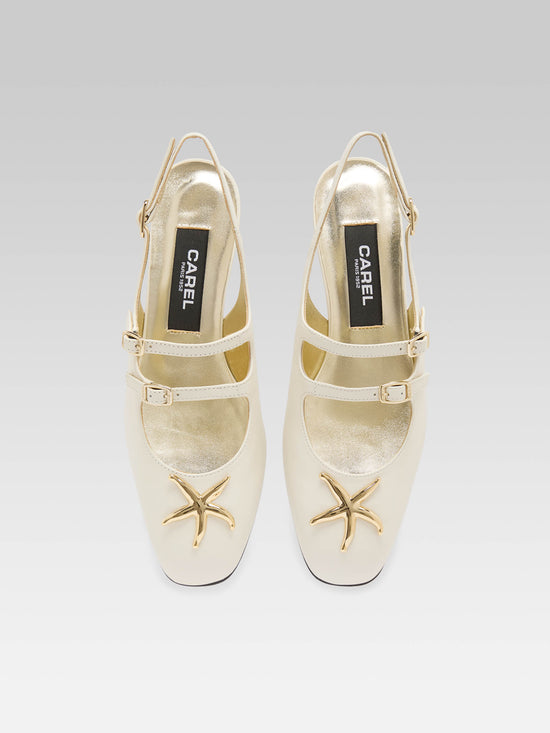 Carel Peche Star - Babies Slingback Cuir Ivoire Upcyclé Bijou Coquillage