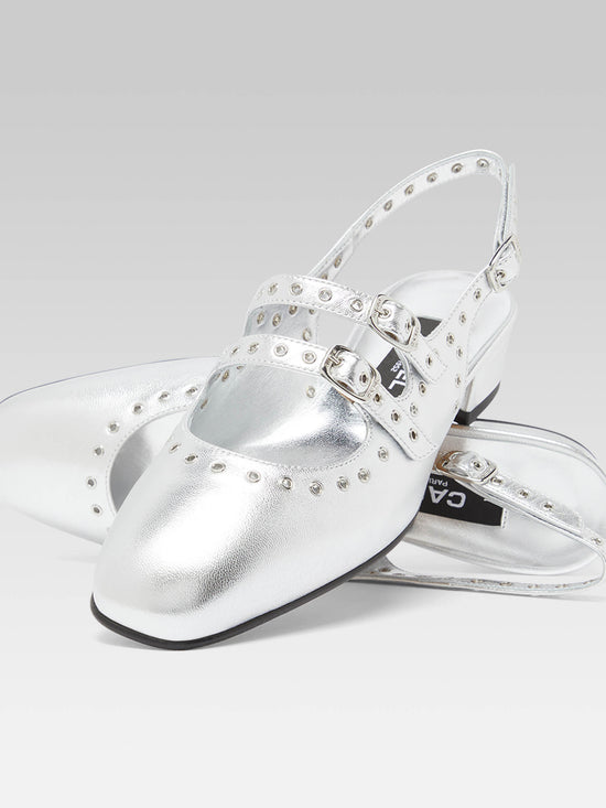 Carel Queen - Babies Slingback Cuir Argent à Oeillets