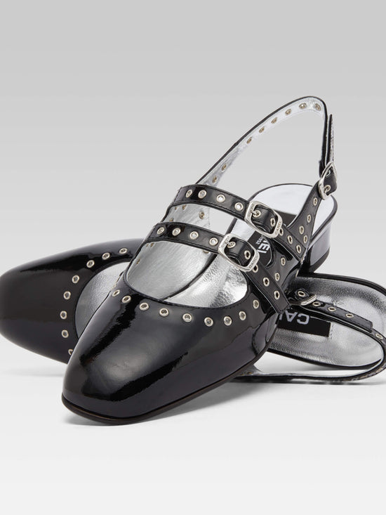 Carel Queen - Babies Slingback Cuir Verni Noir à Oeillets