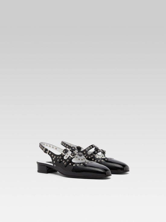 Carel Queen - Babies Slingback Cuir Verni Noir à Oeillets