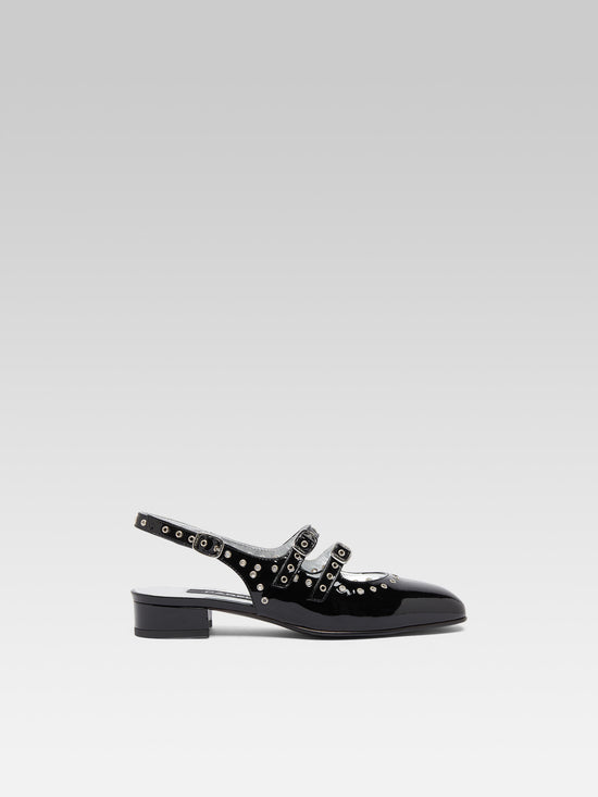 carel Queen - Babies slingback cuir verni noir à oeillets