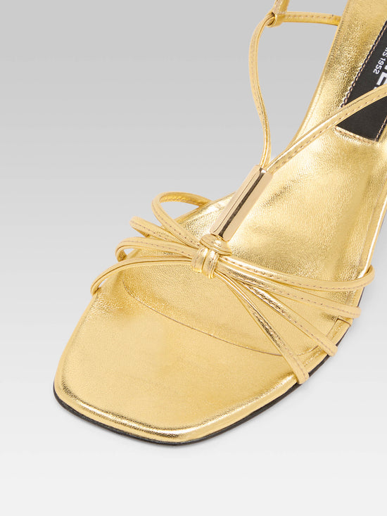 Carel Sirene - Sandales Cuir Laminé Or Talon Coquillage