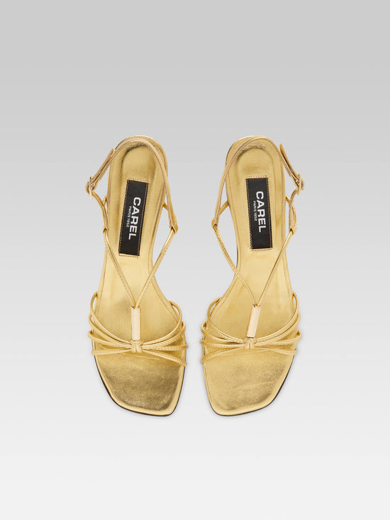Carel Sirene - Sandales Cuir Laminé Or Talon Coquillage