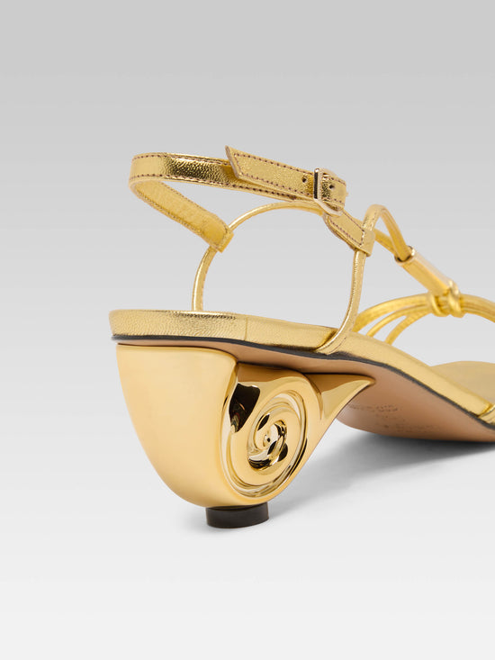 Carel Sirene - Sandales Cuir Laminé Or Talon Coquillage