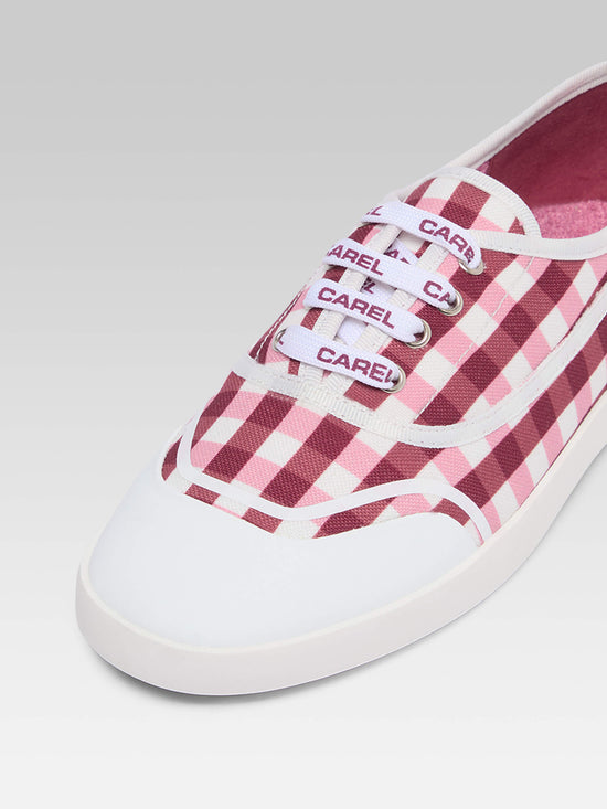 Carel Sol - Tennis à Lacets Toile Vichy Rose Et Bordeaux