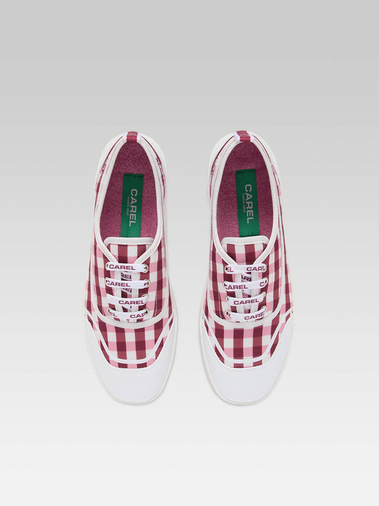 Carel Sol - Tennis à Lacets Toile Vichy Rose Et Bordeaux