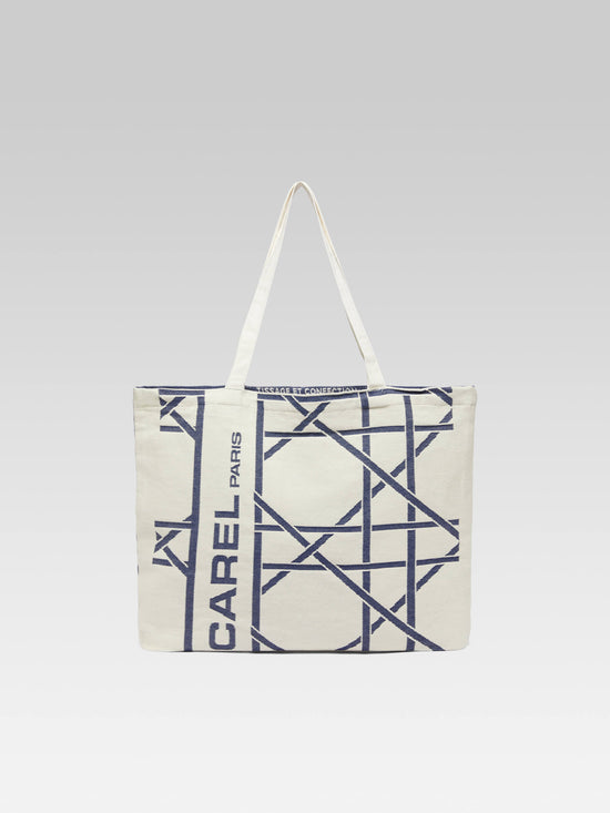 Carel Tote Bag - Sac Monogramme Bleu Et écru Tissage Jacquard – Carel Paris