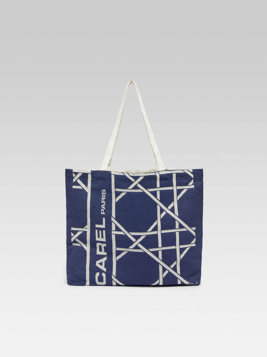 carel Tote bag - Sac monogramme bleu et écru tissage jacquard – Carel Paris