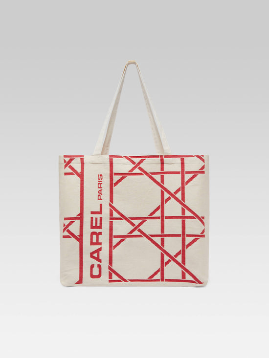 Carel Tote Bag - Sac Monogramme Recyclé Rouge Et écru Tissage Jacquard – Carel Paris
