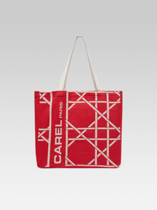carel Tote bag - Sac monogramme recyclé rouge et écru tissage jacquard – Carel Paris