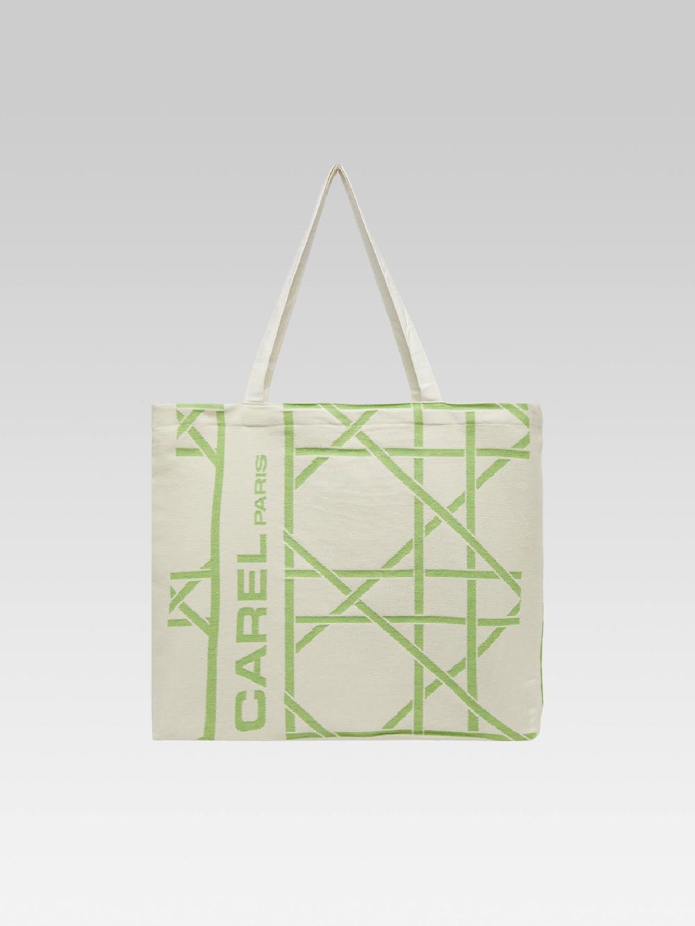 Carel Tote Bag - Sac Monogramme Vert Et écru Tissage Jacquard – Carel Paris