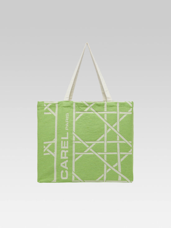 carel Tote bag - Sac monogramme vert et écru tissage jacquard – Carel Paris