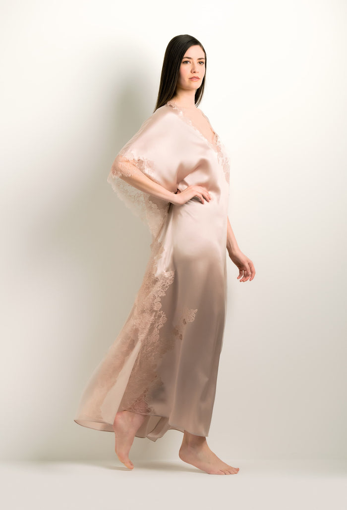 Carine Gilson Caftan En Soie - Tourterelle Et Dentelle Rosa Caudry