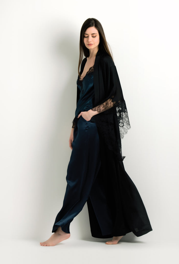 carine gilson Caraco soie smokingblue et dentelle Elisa noire