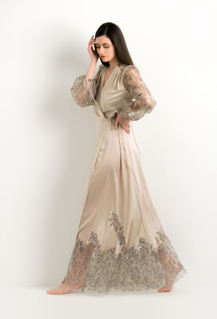 carine gilson Déshabillé en soie ecume et dentelle Elisa BeigeNavy carine gilson Déshabillé en soie ecume et dentelle Elisa BeigeNavy