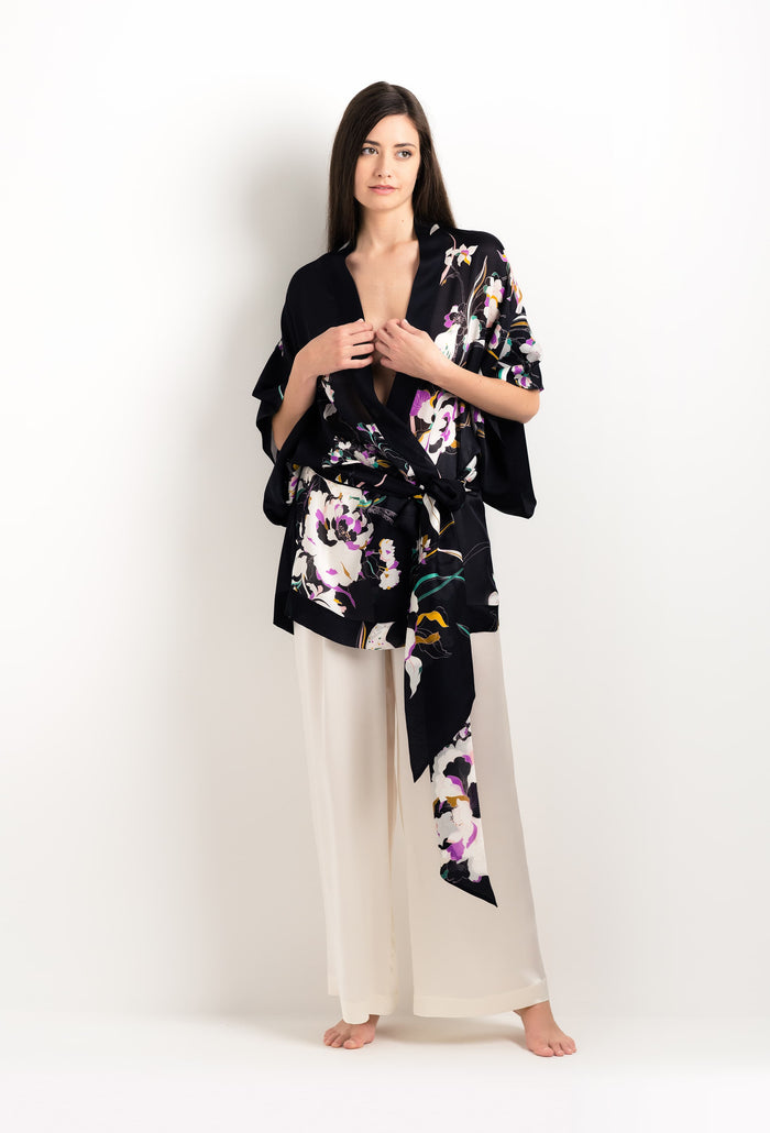 Carine Gilson Kimono Court En Soie Ombre De Paradis Noire