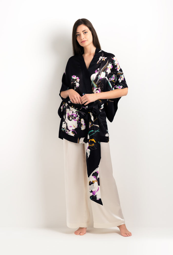 Carine Gilson Kimono Court En Soie Ombre De Paradis Noire