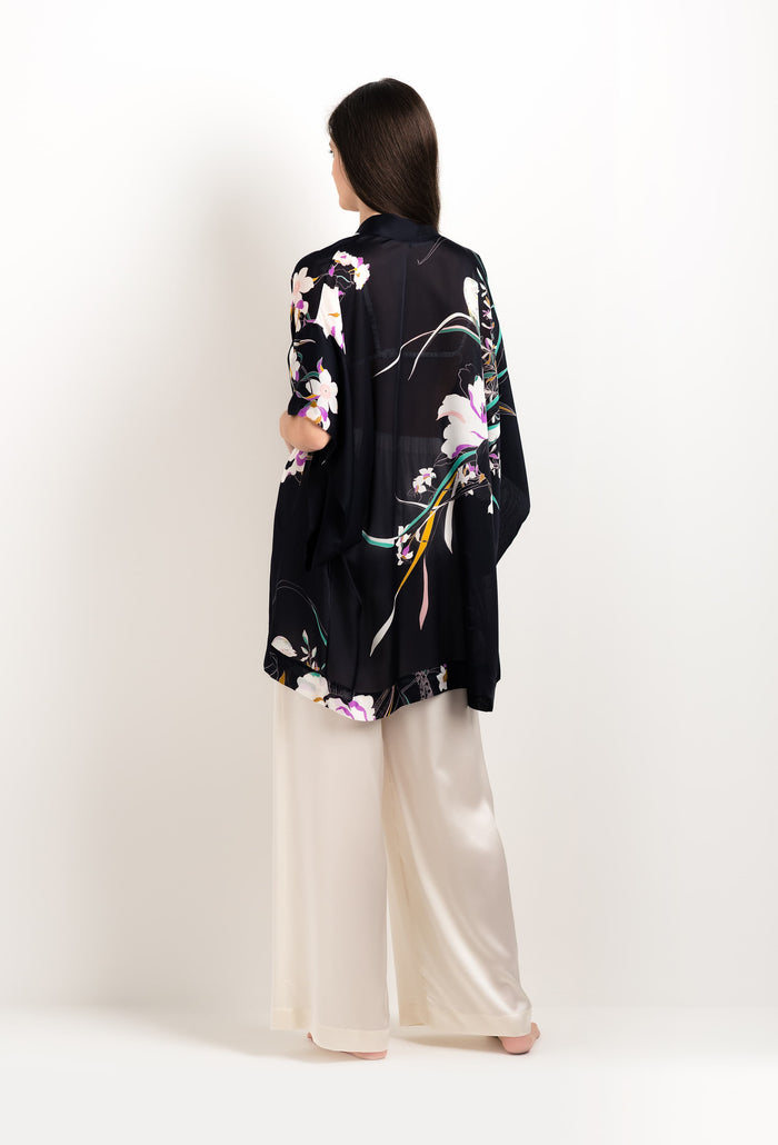 Carine Gilson Kimono Court En Soie Ombre De Paradis Noire