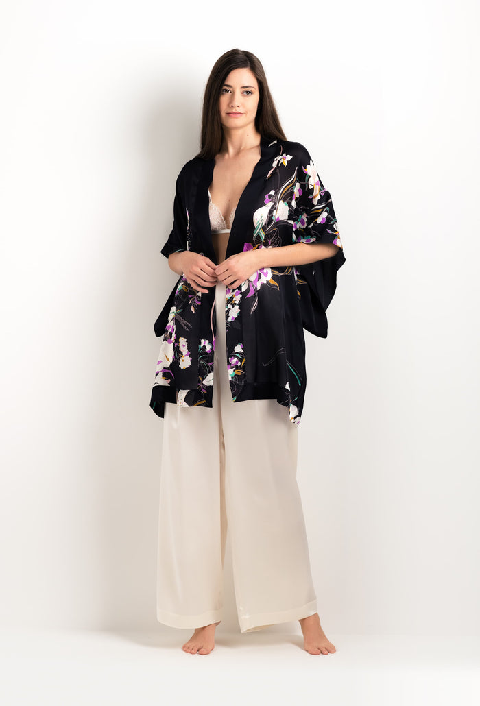 carine gilson Kimono court en soie Ombre de paradis noire