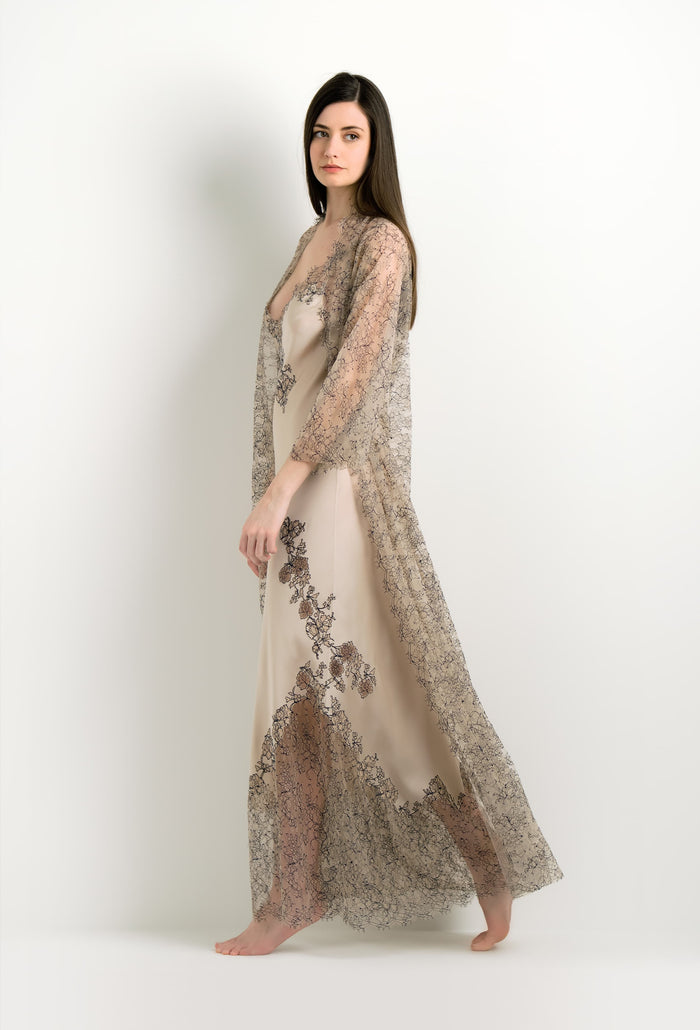 Carine Gilson Kimono Raglan Long En Dentelle Elisa BeigeNavy