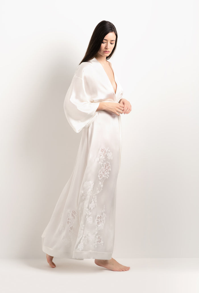 Carine Gilson Long Kimono De Soie Naturelle Et Dentelle Sakura Naturelle