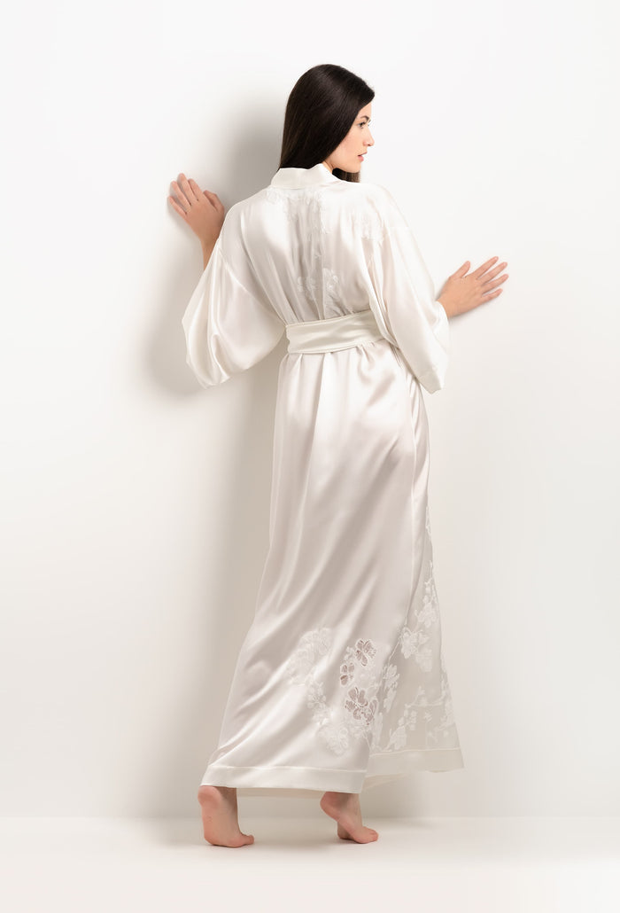 Carine Gilson Long Kimono De Soie Naturelle Et Dentelle Sakura Naturelle