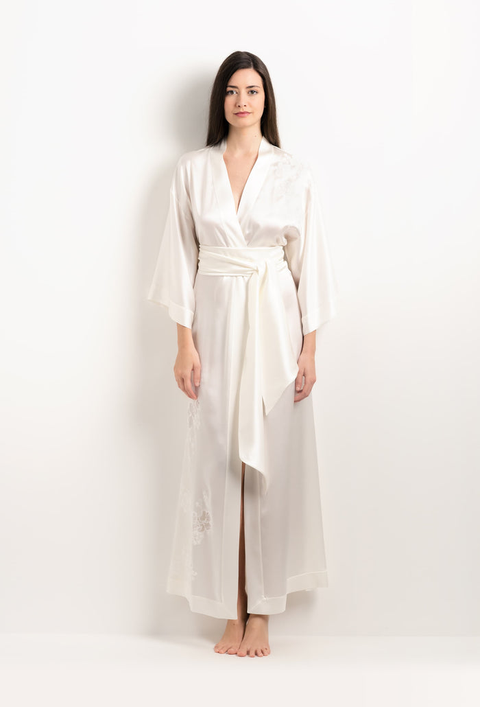 Carine Gilson Long Kimono De Soie Naturelle Et Dentelle Sakura Naturelle