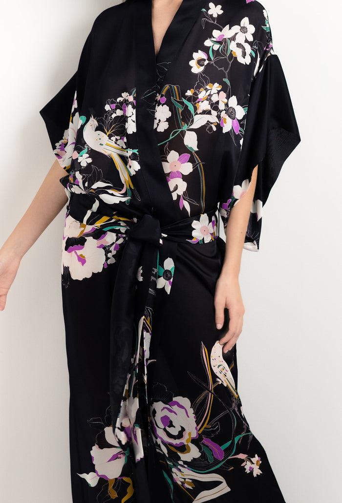 Carine Gilson Long Kimono De Soie Ombre De Paradis Noire