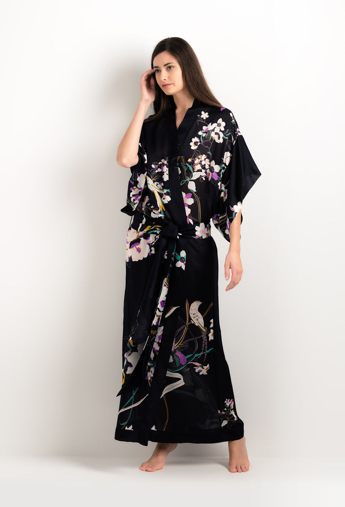 Carine Gilson Long Kimono De Soie Ombre De Paradis Noire